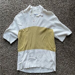 Zara - White and Green Polo - Size Medium